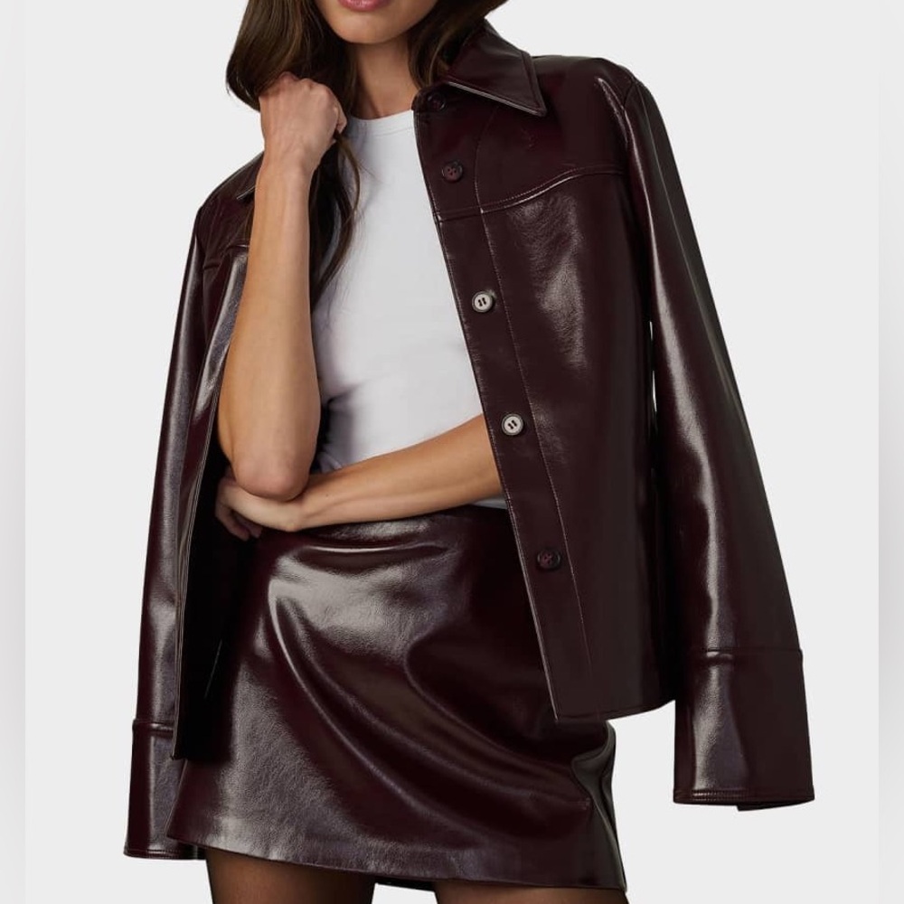 BRAND NEW Joe’s Jeans Burgundy Faux Leather Button Jacket in Small